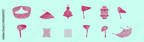 set of fishing net cartoon icon design template with various models. vector illustration isolated on blue background