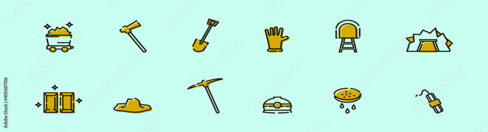 set of fold mines cartoon icon design template with various models. vector illustration isolated on blue background