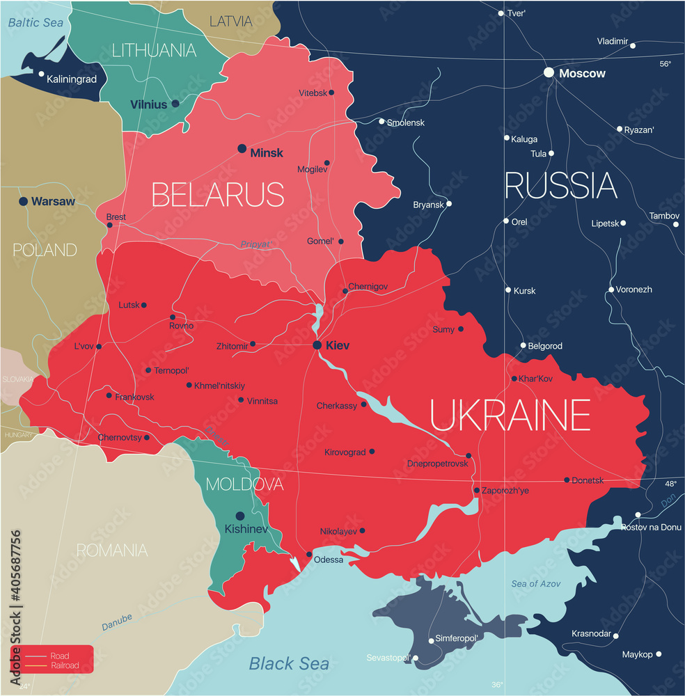 Belarus and Ukraine countries detailed editable map with regions cities