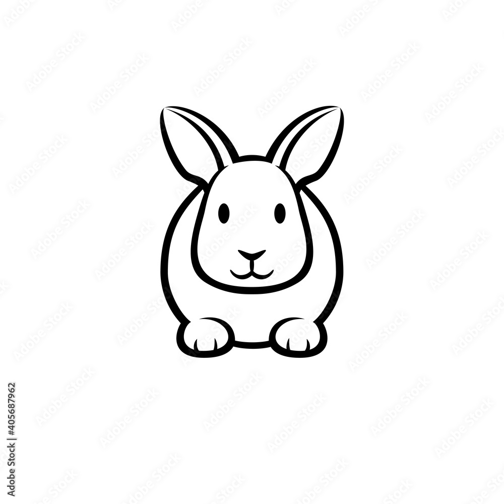 Bunny rabbit icon. Line art vector illustration. Minimalist concept.