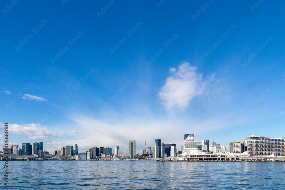 Panoramic Tokyo cityscape facing the bay