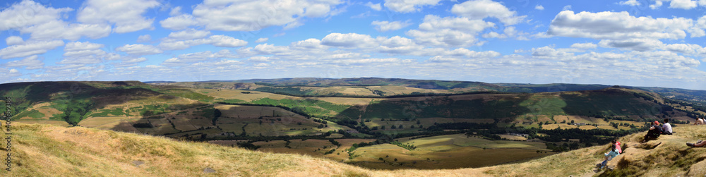 Beautiful panoramic landscape of the Peak District National Park, Derbyshire, United Kingdom, the first national park in England and also a popular tourist destination – August, 2018