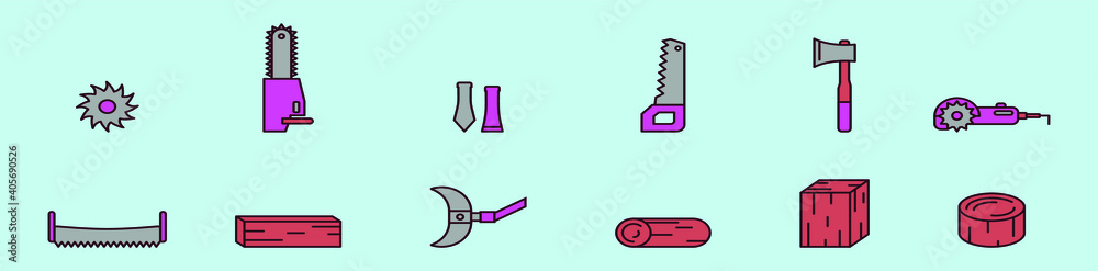 set of lumberjacks cartoon icon design template with various models. vector illustration isolated on blue background