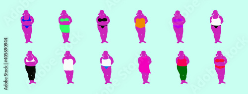 set of fat woman cartoon icon design template with various models. vector illustration isolated on blue background