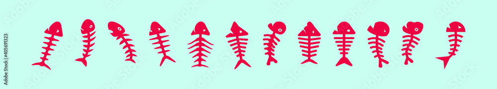 Obraz premium set of fish bone cartoon icon design template with various models. vector illustration isolated on blue background