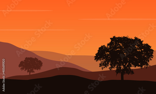 Wonderful scenic at sunset in the city edge. Vector illustration
