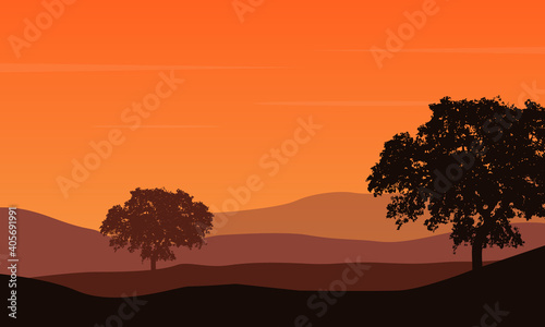 Amazing nature scenic at sunset on a warm afternoon. Vector illustration