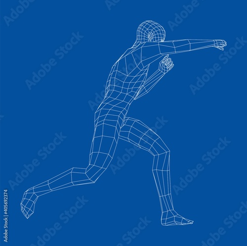 Wireframe boxing man. Vector