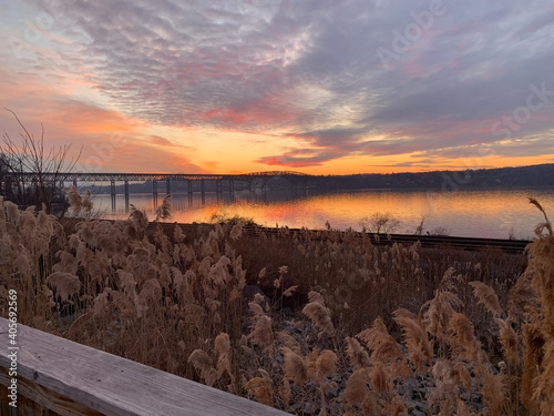 sunset by the Hudson river - Newburgh Beacon Bridge
