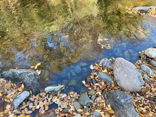 The riverside of the Tsuki River flowing through the Ranzan Valley in Ranzan-Town, Hiki-District, Saitama Prefecture, Japan.