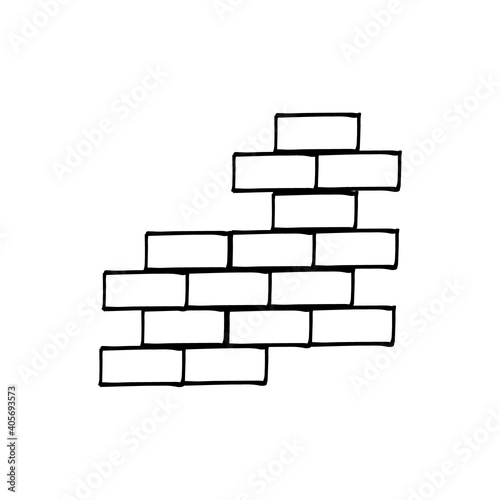 brick wall fragment icon. sketch hand drawn doodle style. vector minimalism monochrome. brickwork, construction.