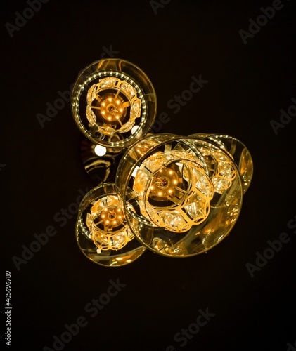 Beautiful and magnificent handing bulbs with black background, chandeliers.