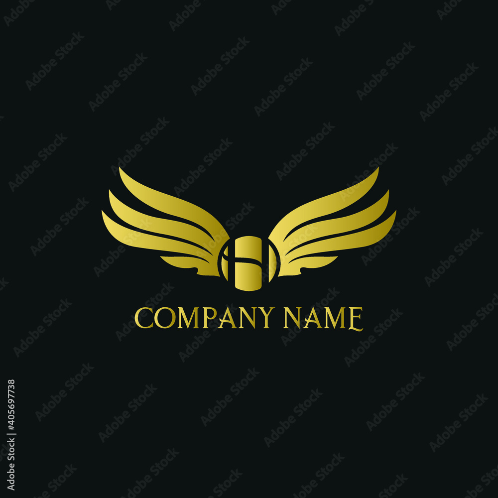 letter H and wings in luxury and elegant golden style logo design letter H and wings in luxury and elegant golden style logo design