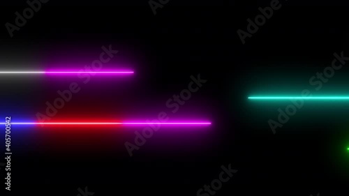 Colorful of neon line blaze glowing flashing animation loop random on a black background. 