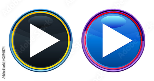 Play icon artistic glassy round buton set illustration