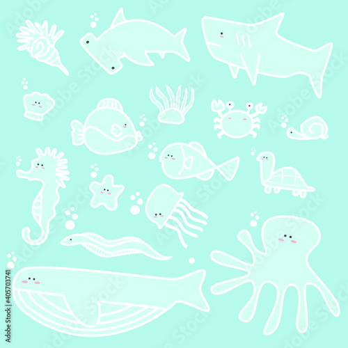 set icon sea animals, underwater, whale, Shark, And many more under the sea. 