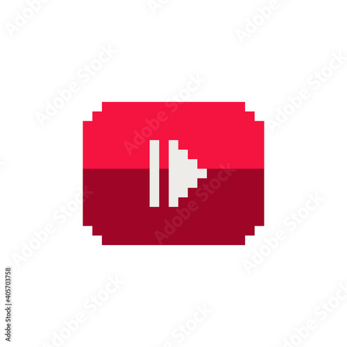 Play button retro vintage 80s pixel art style icon element design for logo mobile app, web, sticker. Isolated abstract vector illustration. 8-bit sprite. 