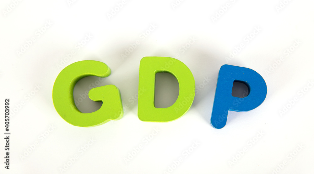 The word GDP made up of English letters on a white background The word GDP made up of English letters on a white background
