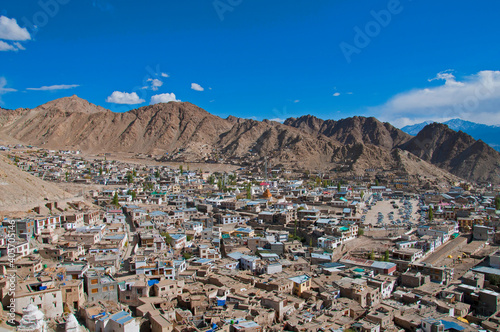 Leh city buildings from high point, Leh, Ladakh, India