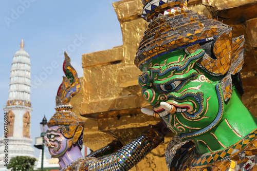 Photography Giant statue at the Temple of the Emerald Buddha in Grand Palace, Bangkok, Thailand