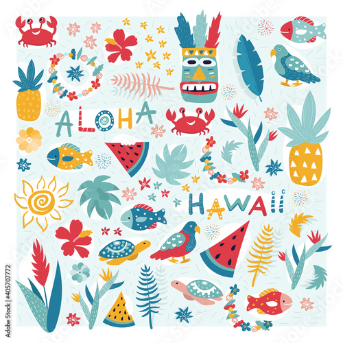 with Hawaii objects handrawn