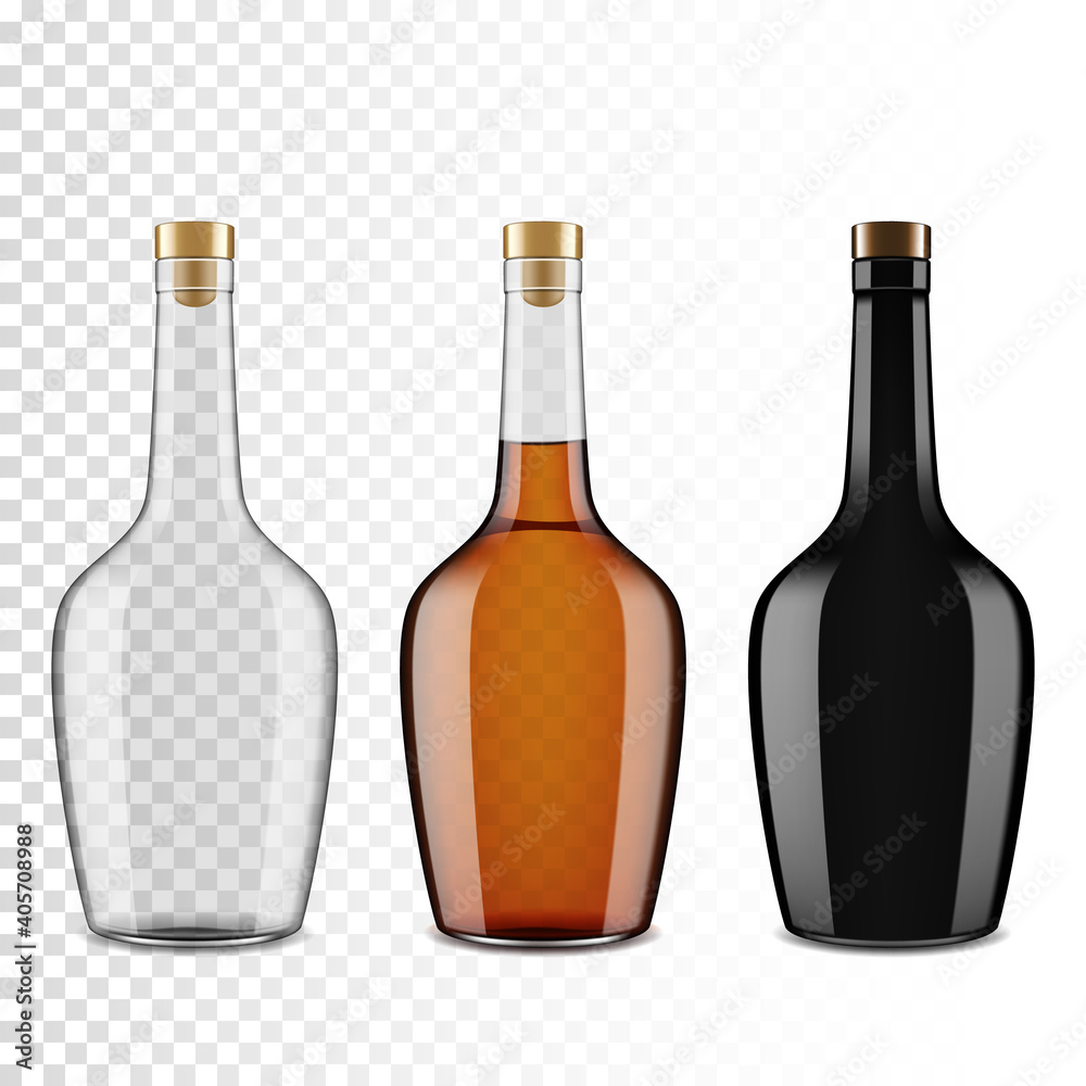 Set of Bottles of Cognac, Brandy, whiskey, isolated. Set of Bottles of Cognac, Brandy, whiskey, isolated.