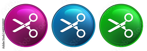 Scissors icon magic glass design round button set illustration