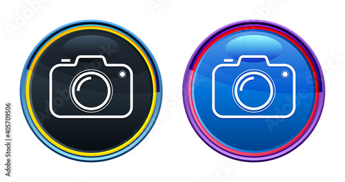 Camera icon artistic glassy round buton set illustration