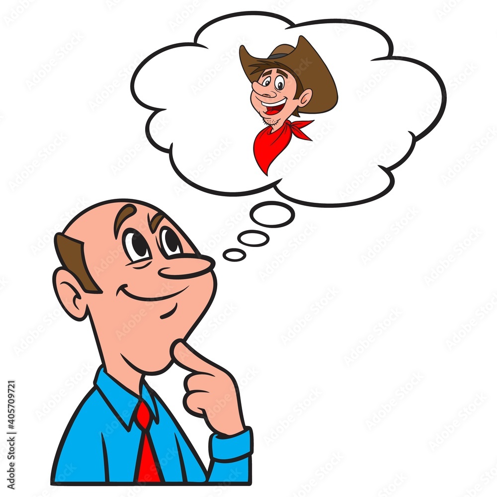 Thinking about a Cowboy - A cartoon illustration of a man thinking about a Cowboy. Thinking about a Cowboy - A cartoon illustration of a man thinking about a Cowboy.