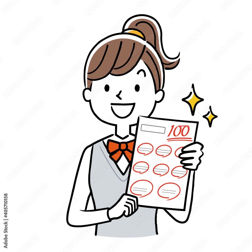 ベクターイラスト素材 テストで100点をとる女子学生 Stock Vector Adobe Stock