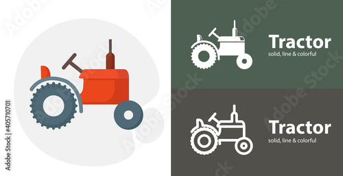 tractor isolated tool flat icon with tractor solid, line icons