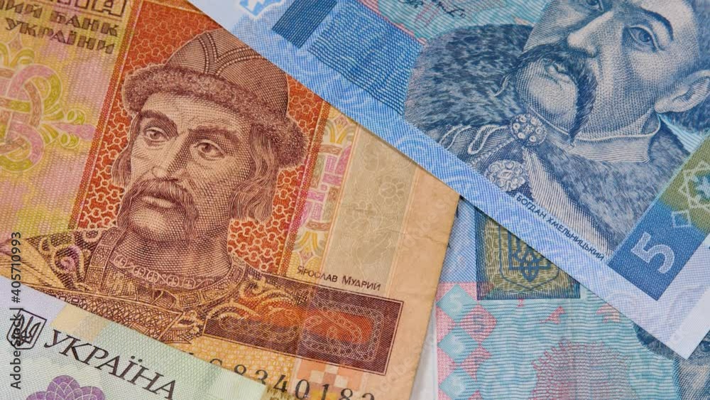 National currency of Ukraine hryvnia UAH. Face of Grand Prince of Kievan Rus Yaroslav the Wise. Portrait of hetman Bohdan Khmelnytsky on paper bill. Hryvna or hryvnya National currency of Ukraine hryvnia UAH. Face of Grand Prince of Kievan Rus Yaroslav the Wise. Portrait of hetman Bohdan Khmelnytsky on paper bill. Hryvna or hryvnya