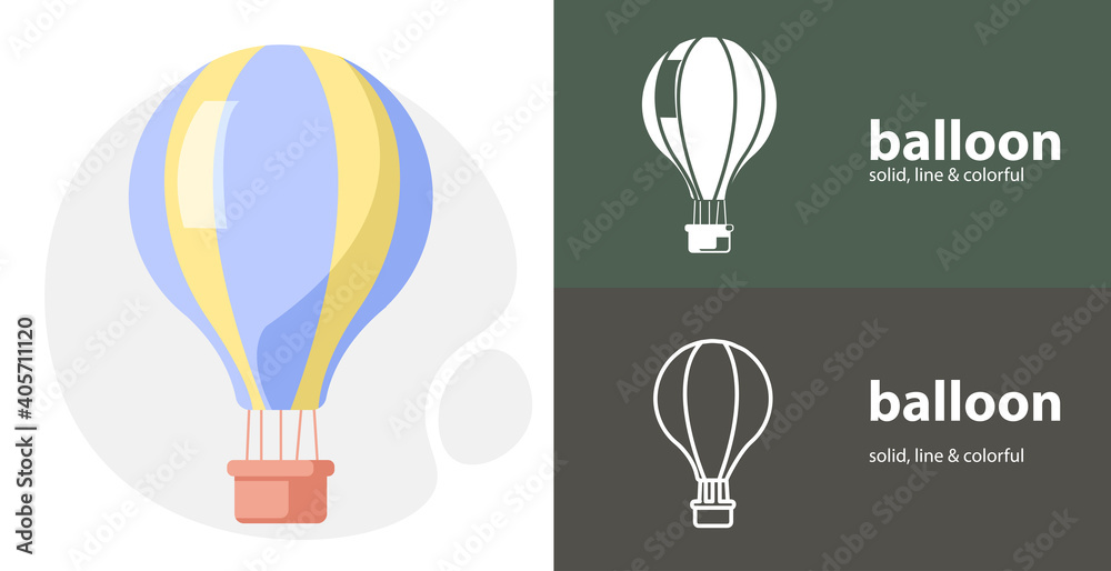 Naklejka premium hot air balloon isolated tool flat icon with balloon solid, line icons