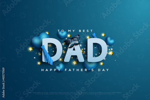 Happy fathers day background with tie and love balloons.