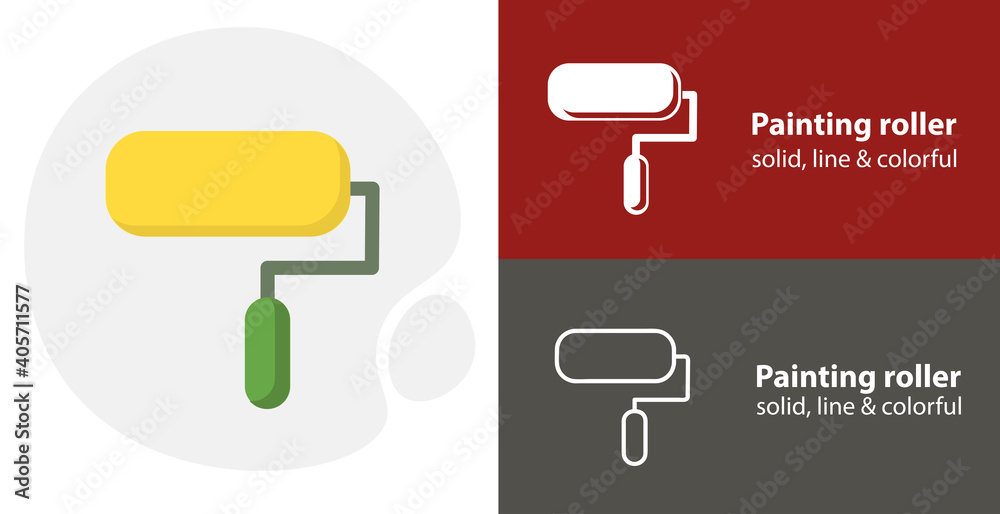 painting roller isolated tool flat icon with painting roller solid, line icons painting roller isolated tool flat icon with painting roller solid, line icons