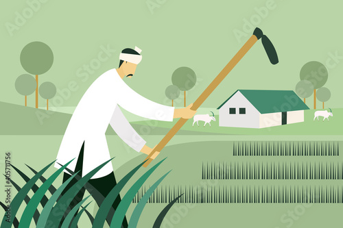 A farmer working with a spade in the farm