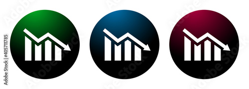Statistics down icon night surface round button set illustration