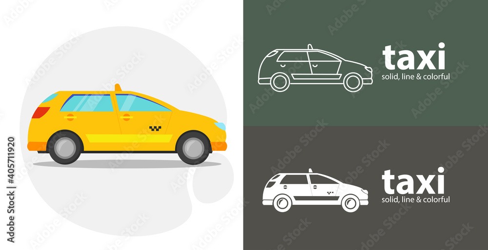 taxi car isolated tool flat icon with taxi solid, line icons