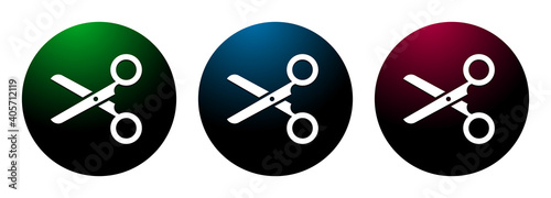 Scissors icon night surface round button set illustration