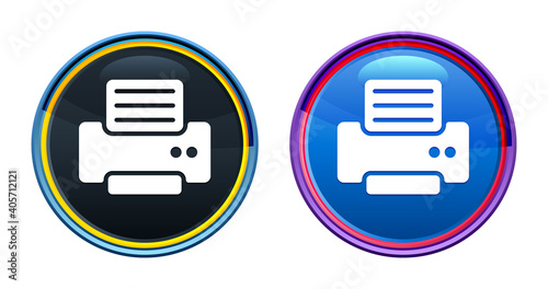 Printer icon artistic glassy round buton set illustration