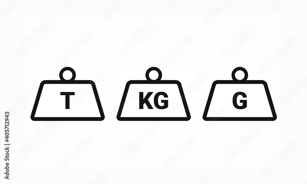 Mountaineer Arkæolog Hindre Set of weight icon. Ton, kilogram, gram. Thin line. Illustration vector  Stock Vector | Adobe Stock