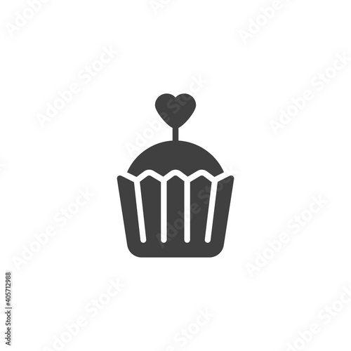 Valentine's day cupcake vector icon. filled flat sign for mobile concept and web design. Muffin with heart glyph icon. Symbol, logo illustration. Vector graphics