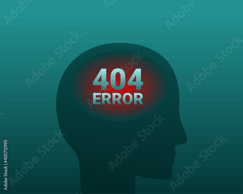 Silhouette of head with 404 error. Missing, blank mind. Illustration vector