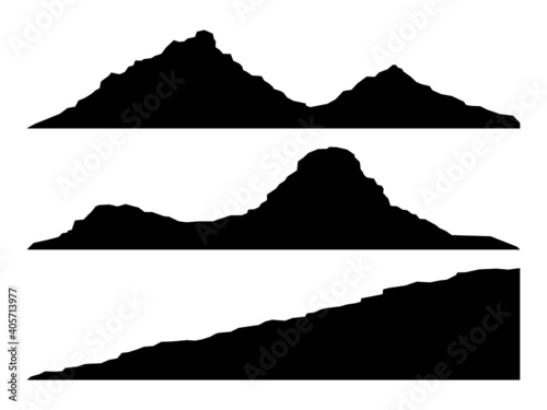 Rock mountain silhouette. Topographic hill set