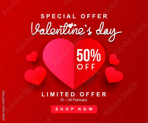 luxury realistic pink papper heart shape for valentine's day promotion banner vector illustration