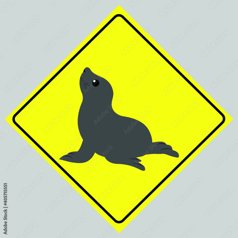 The sign and symbol indicates the area of the seal isolated on yellow background. The sign and symbol indicates the area of the seal isolated on yellow background.