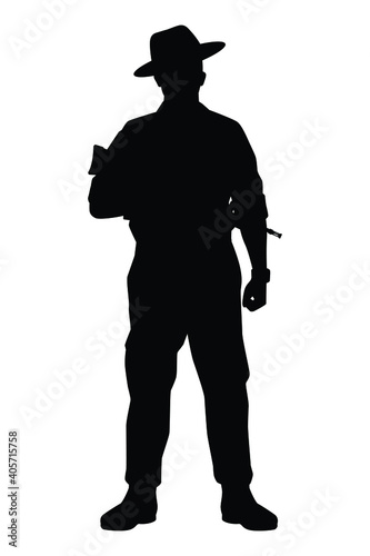 Kurkha soldier with weapon silhouette vector, military man in the battle.