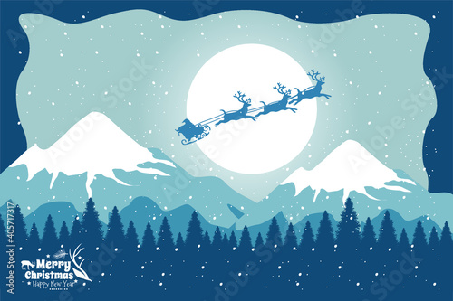 Merry christmas with santa must ride a sleigh vector illustration photo
