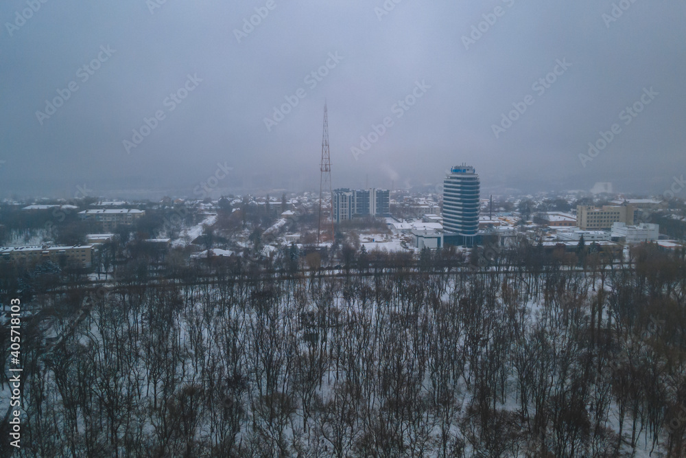 Beautiful winter city from a bird's eye view
