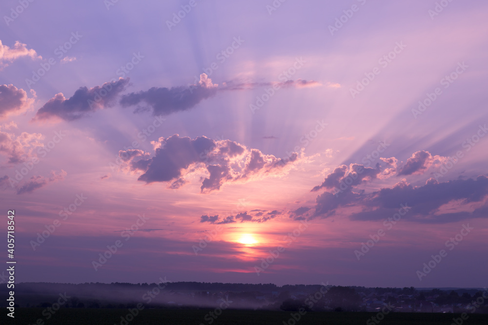 Beautiful textured sky with clouds at sunset